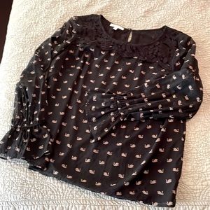 Size M Talbot blouse with swan pattern.  Sheer sleeve, body lined. Barely worn